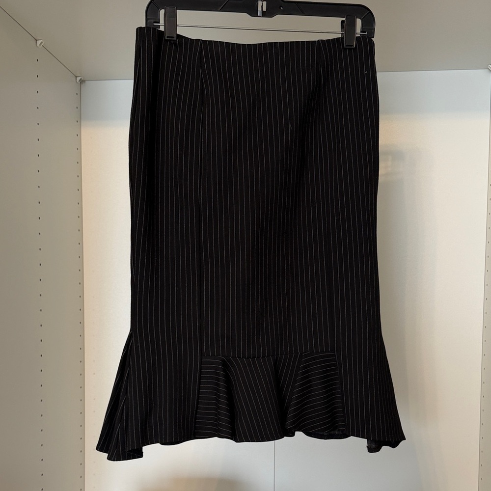 Express Black Pinstripe Ruffle-Hem Skirt